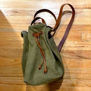 Madewell Olive canvas somerset bucket backpack with leather straps